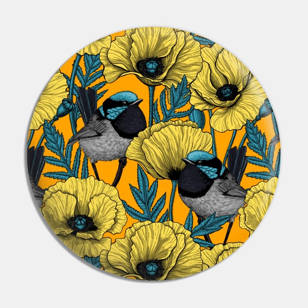 Fairy wren and poppies in yellow Pin by katerinamk