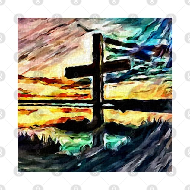 Cross And Sunset Watercolor Painting - Christian by ChristianShirtsStudios
