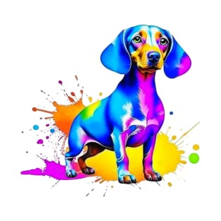 Colorful Dachshund Splatter Art - Playful Canine Delight T-Shirt