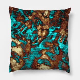 Modern Abstract Scratch Geometric Teal Brown Tan Pillow