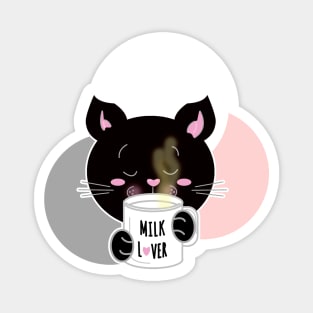 Black cat drinking milk lover Magnet