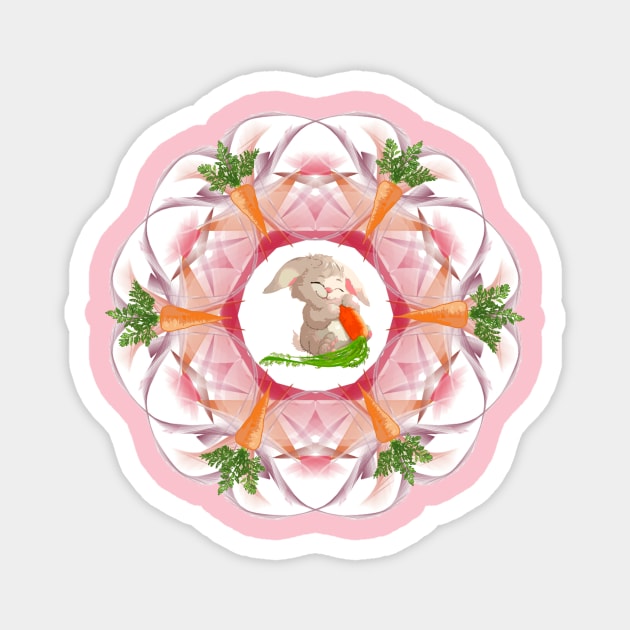 Rabbit with carrot in mandala Magnet by 100meaninglove100