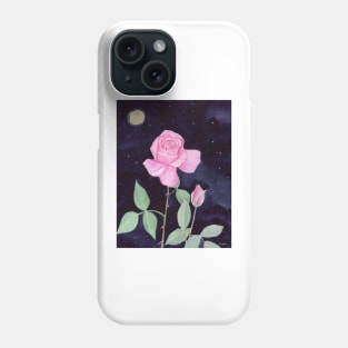 Pink Roses with a Night Sky Watercolor Mixed Media Phone Case