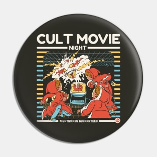 Cult Movie Night Funny Retro Illustration Occult Scary Movie Pin