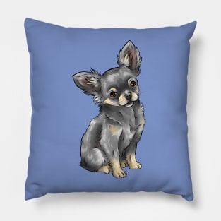 Long Haired Chihuahua | Blue and Tan | Cute Dog Art Pillow