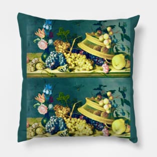 Still Life of Flowers, Fruit, Shells, and Insects by Balthasar van der Ast (digitally enhanced) Pillow