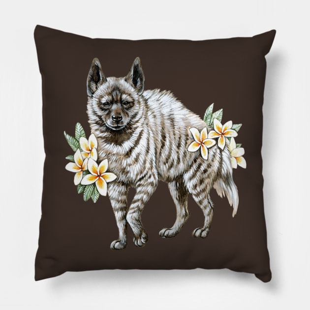 Striped Hyena with Frangipanis Pillow by Pip Tacla