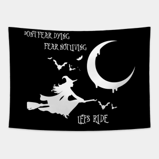 Lets Ride Witch Broom stick Bats Cresent Moon Boho Hipster Wiccan Tapestry