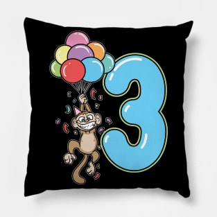 Third 3rd Birthday Balloon Monkey Pillow