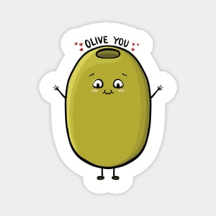 Olive You, Fun Food Cute Olive Cartoon Pun Digital Illustration Magnet