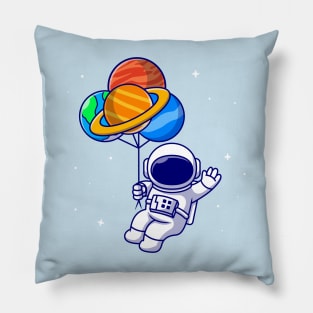 Cute Astronaut Floating With Planet balloons In Space  Cartoon Pillow