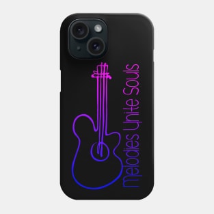 Melodies Unite Souls, Musical Guitar Drawing with Quote in Neon Colors Phone Case