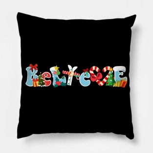 Santa Believe Christmas Boys Kids Girls Xmas Tree Gifts T-Shirt Pillow