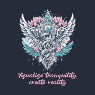 Visualise tranquility, create reality. Law of attraction quote, boho yoga T-Shirt