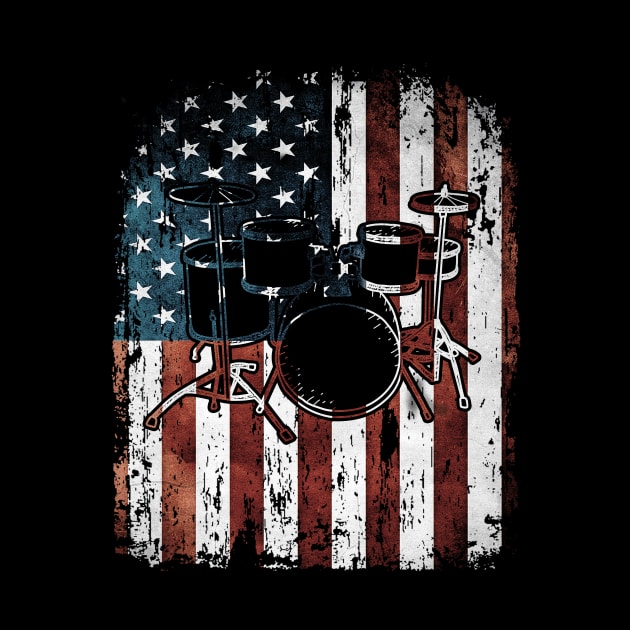 Vintage Drum Drummer USA Flag by paola.illustrations