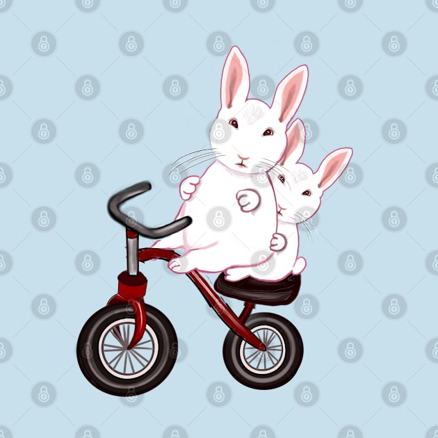 bunny rabbits on a bicycle- cute bunny rabbit peeking out by Artonmytee