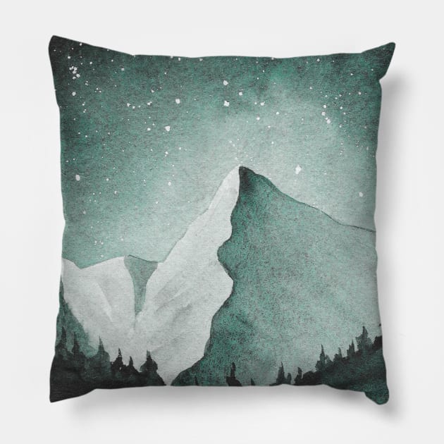 Dusk Green Mountain Pillow by RosanneCreates