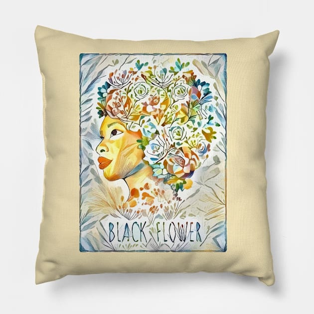 Foral Black girl with floral hair, black lives matter, african american Pillow by Collagedream