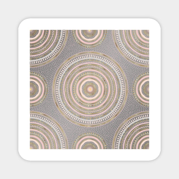 Gold Pink Geometric Doodles Gray Gradient Mandala Magnet by NdesignTrend