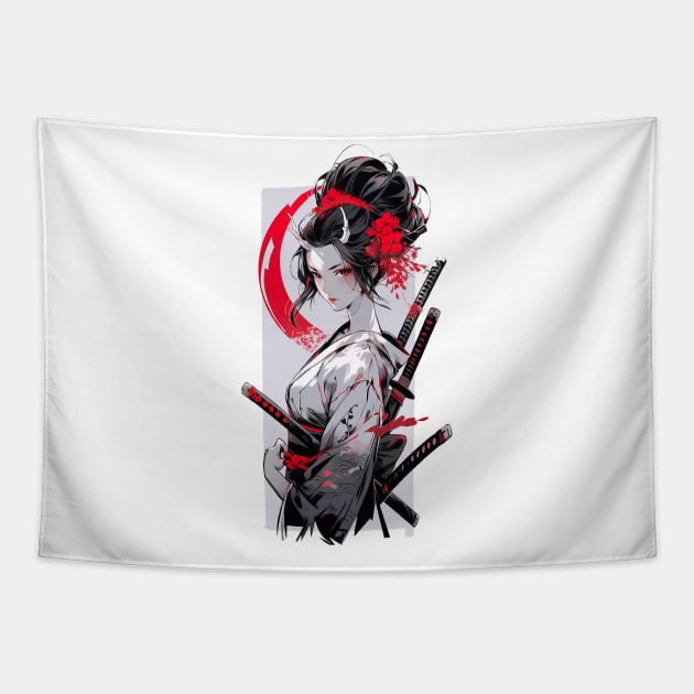 Beautiful geisha,  katana,Asian drawing Tapestry by NemfisArt