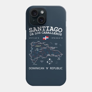 Dominican Republic Map Flag Santiago de los Caballeros Coordinates Roads Rivers and Oceans White Phone Case