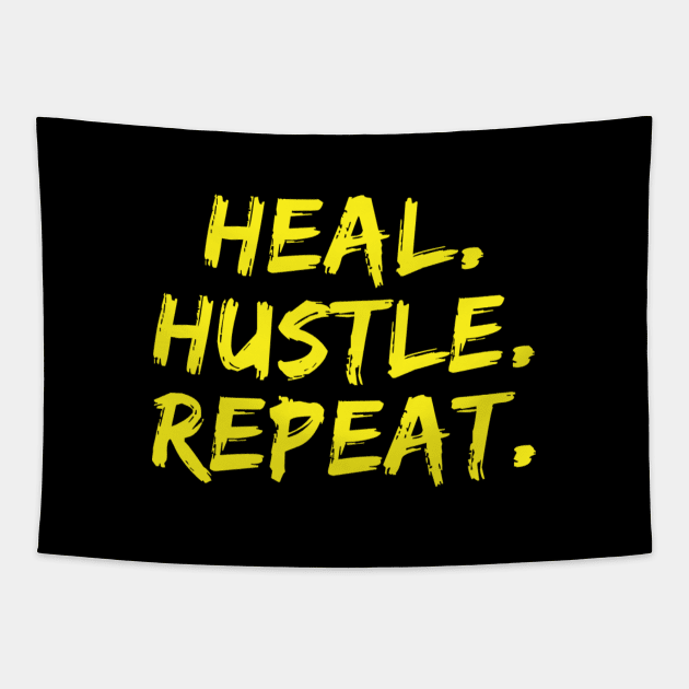 Heal Hustle Repeat Neon Yellow Tapestry by Live Together