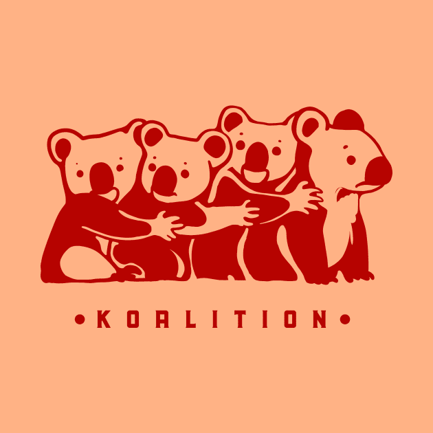 Funny coalition pun. Bunch of cute koalas in minimal style in red ink by croquis design