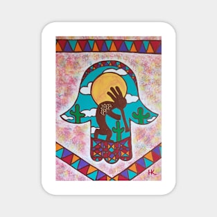 Kokopelli Hamsa by Harriette Knight Magnet