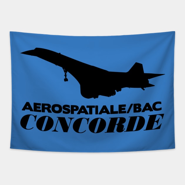 Aerospatiale-BAC Concorde Silhouette Print (Black) Tapestry by TheArtofFlying