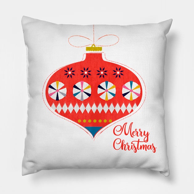 Merry Christmas retro bauble Pillow by showmemars