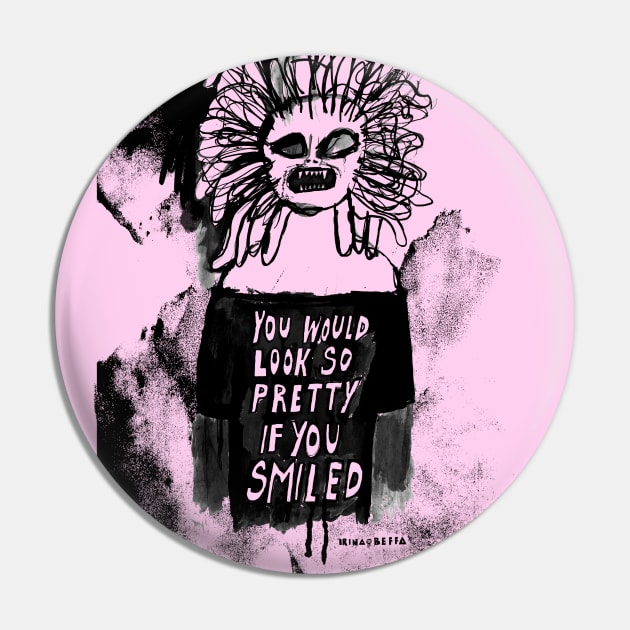 Smile Medusa Smile BLACK + WHITE Pin by Irina's Family Art Circle 