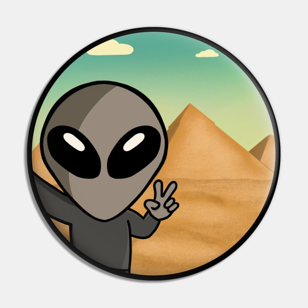 Gray Space Alien Pyramid Selfie - Version 2 Pin by SpaceAlienTees