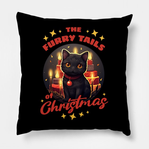 the furry tails of christmas black cat design Pillow by legend