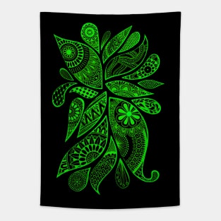Abstract Zentangle Swirls Design (green on black) Tapestry