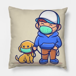 people with dog wear mask illustration corona mascot cartoon character people concept isolated Pillow