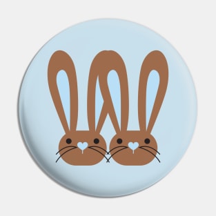 Cute Blue Heart Nose Brown Bunnies Pin