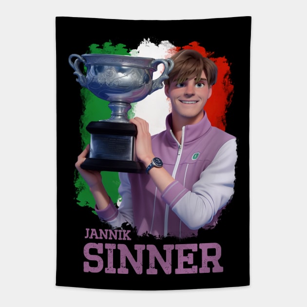 Jannik Sinner cartoon Tapestry by BAJAJU