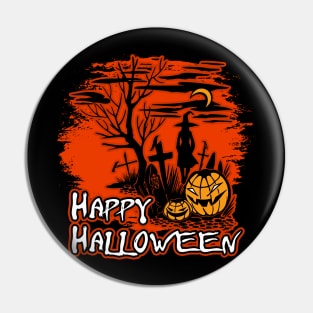 Happy Halloween Witch And Pumpkins Pin