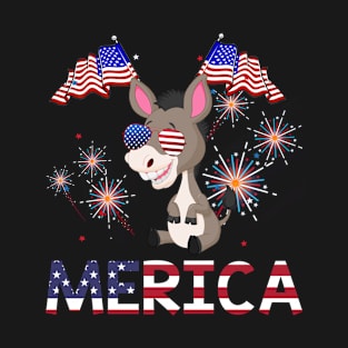 Merica Donkey Usa American Flag Independence T-Shirt