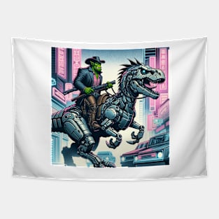 Orc Bounty Hunter riding a robot dinosaur Tapestry