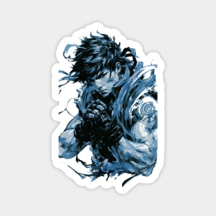 Ryu from Street Fighter in Fighting Pose with Furious Face in Ink Painting Style Magnet