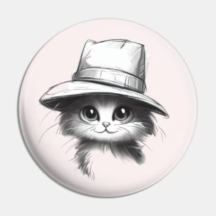 Whimsical Cat with Hat Pin