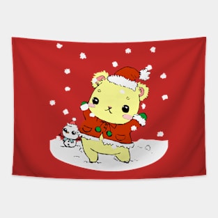 Cute Christmas Santa Bear Tapestry