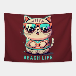 Beach Life Cool Cat Tapestry