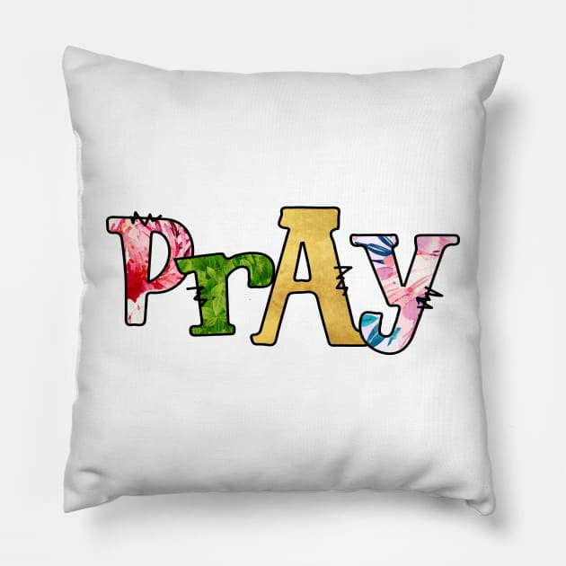 Pray. Hand Drawn Christian design Pillow by Satic