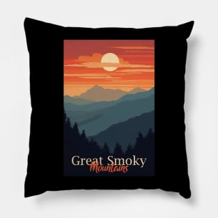 Great Smoky Mountains national park vintage travel poster Pillow