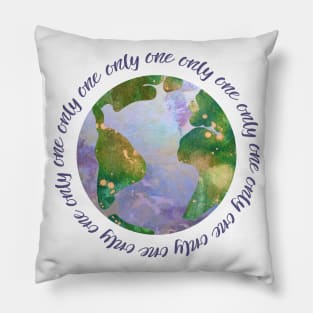 only one earth - protect our beautiful planet (watercolors and purple handwriting repeated) Pillow