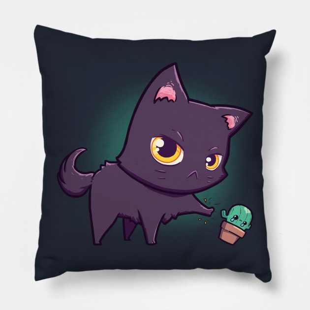 Cat Hates Spiky Plants Pillow by Susto