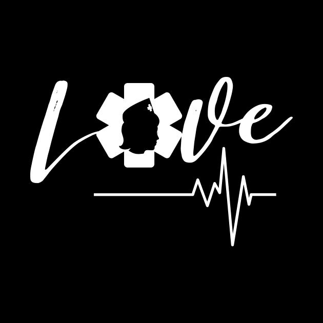 Love Nursing white text design with Nurse star, silhouette and heartbeat by BlueLightDesign