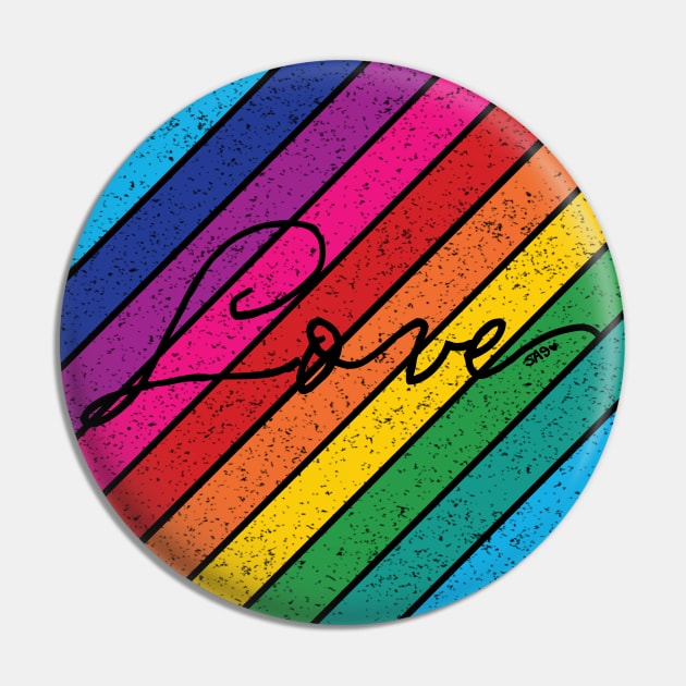 Retro Diagonal Rainbow Stripes Love Pin by meownarchy